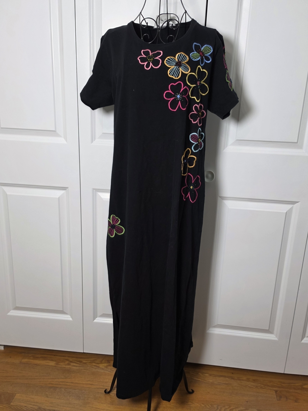 Vintage 90s Michael Simon Embroidered Floral Maxi Dress L